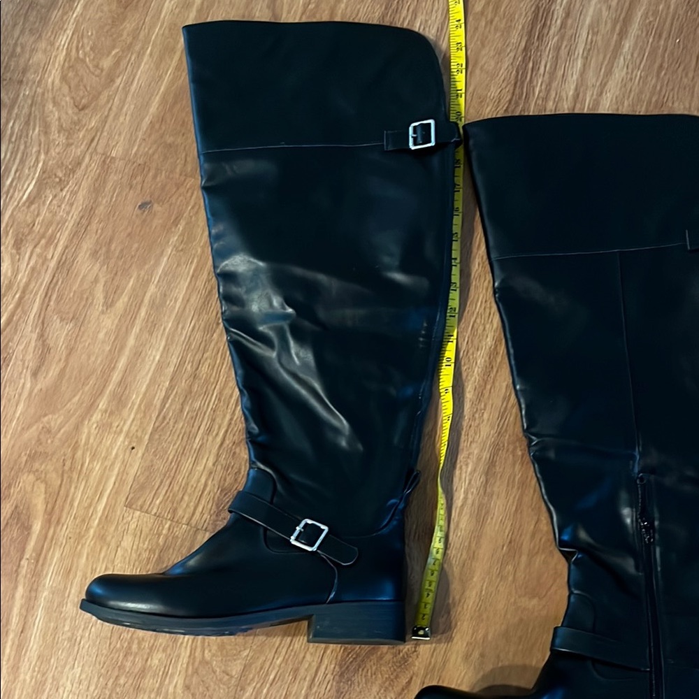 Sun + Stone Anyaa Wide-Calf Black Buckled Over the Knee Riding Boots
